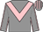 Grey, pink chevron, pink seams on sleeves, striped cap