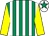 Emerald green & white stripes, yellow sleeves, white cap, emerald green star