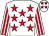 White, red stars, striped sleeves, white cap, red stars