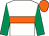 White, orange hoop, emerald green sleeves, orange cap