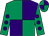 Emerald green and purple (quartered), emerald green sleeves, purple spots