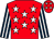 Red, white stars, dark blue and white striped sleeves