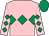 Pink, emerald green triple diamond, diamonds on sleeves, emerald green cap