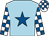 Light blue, royal blue star, white and royal blue check sleeves and cap