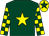 Dark green, yellow star, checked sleeves, yellow cap, dark green star