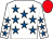 White, royal blue stars, red cap