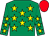 Emerald green, yellow stars, red cap