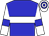 Blue body, white hoop, white arms, blue armlets, white cap, blue hooped