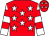 Red body, white stars, white arms, red hooped, red cap, white stars