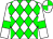 White body, green diamonds, white arms, green armlets, white cap, green quartered