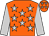 Orange, silver stars and sleeves, orange cap, silver stars