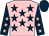 Pink, dark blue stars, dark blue sleeves, pink stars, dark blue cap