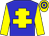 Big-blue body, yellow cross of lorraine, yellow arms, yellow cap, big-blue hooped