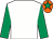 White, emerald green sleeves, orange cap, emerald green star