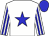 white, blue star, blue stripes on sleeves, blue cap