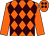 orange, brown diamonds, orange sleeves, orange cap, brown spots