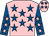 Pink, royal blue stars, royal blue sleeves, pink stars