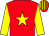 Red body, yellow star, yellow arms, red cap, yellow striped