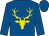 Royal blue, gold stag's head, royal blue cap