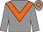 Grey body, orange chevron, grey arms, grey cap, orange diamond