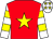 Red, yellow star, white and yellow hooped sleeves, white cap, yellow stars