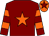 Maroon, orange star, hooped sleeves, orange cap, maroon star