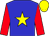 Blue body, yellow star, red arms, yellow cap