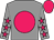 Grey body, rose disc, grey arms, rose stars, rose cap