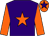 Purple body, orange star, orange arms, orange cap, purple star