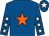 Royal blue, orange star, royal blue sleeves, white stars, royal blue cap, white star