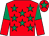 Red, emerald green stars, halved sleeves, emerald green star on cap