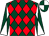 Dark green and red diamonds, dark green and white diabolo on sleeves, quartered cap