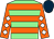 Light green, orange hoops, orange sleeves, white diamonds, dark blue cap