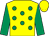 Yellow, emerald green spots and sleeves, yellow cap