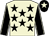 Beige body, black stars, black arms, beige seams, black cap, beige star