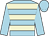 Light blue body, beige hooped, light blue arms, light blue cap