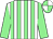 White and light green stripes, light green sleeves, light green and white quartered cap