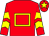 Red, yellow hollow box, chevrons on sleeves, red cap, yellow star