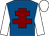 Royal blue, maroon cross of lorraine, white sleeves and cap