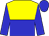 yellow and blue halved horizontally, blue sleeves and cap