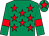 emerald green, red stars, emerald green sleeves, red armlets, emerald green cap, red star