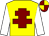 Yellow, maroon cross of lorraine, white sleeves, maroon and yellow quartered cap