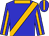 Blue,old gold collar and sash, blue sleeves,old gold stripe, blue cap,old gold stripe