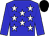 blue, white stars, blue sleeves, black cap