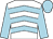 White, light blue chevrons, light blue sleeves, light blue cap