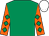 Emerald green, orange sleeves, emerald green diamonds, white cap