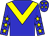 Big-blue body, yellow chevron, big-blue arms, yellow stars, big-blue cap, yellow stars