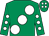 Emerald green, large white spots, white spots on sleeves, emerald green cap, white spots