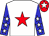 White, red star, blue sleeves, white stars, red cap, white star