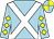 Light blue, white cross belts, light blue sleeves, yellow diamonds, quartered cap